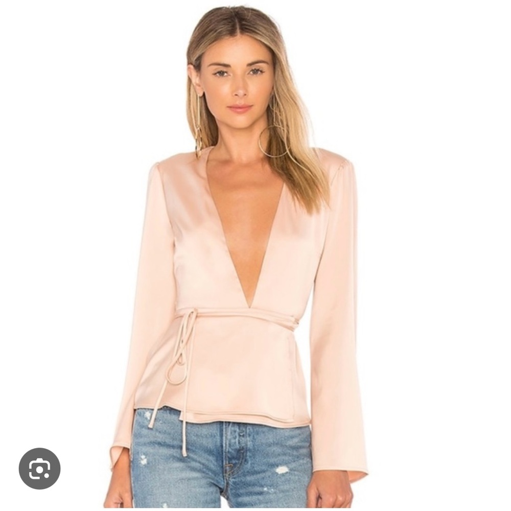 L'Academie Pink Wrap Blouse Long Sleeve Tie Front